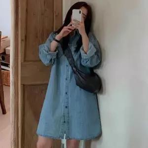 데님 셔츠 원피스 오버핏 청남방 미디