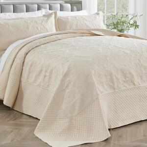 JOONHOS 128x120 캘리포니아 킹 퀼트 세트 오버사이즈 베이지 엑스트라 와이드 대형 슈퍼 칼 침대 스프레드 다마스크 디자인 경량 리버서블 극세사 커버렛