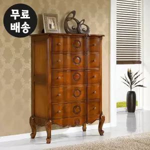 [벤티스가구]클 마호가니 원목 서랍장 엔틱 높은 5단 체스트 옷장 서랍장 옷 안방 거실 가구(900)