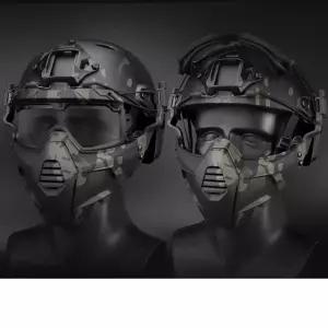 전술 헬멧 미군 위장 서바이벌 전면 고글 마스크 세트 전투 헬멧 - 블랙