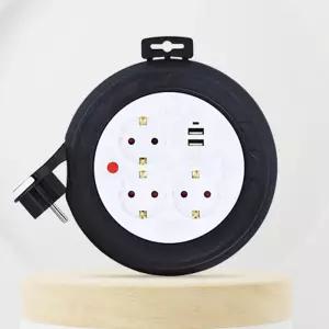 러그박스 원형 3구+2구usb 3M 블랙 멀티탭 릴선 /캠핑 전기릴선/ 전선릴