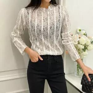 여자 가을 섹시 플라워 펀칭 시스루 반목 블라우스_4