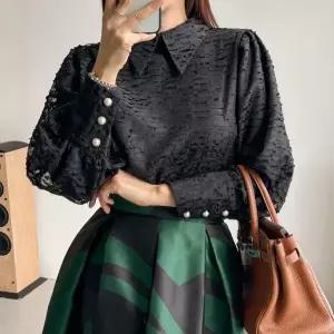 여자 펌킨 셋업 겨울하객 번아웃 시폰 롱슬리브 블라우스_4