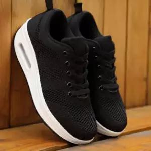 여성 화이트 니트 런닝화 키높이 조깅화 스니커즈 운-WFHOT4P