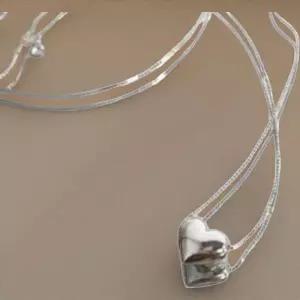 여성 미니하트 뱀줄 실버 목걸이