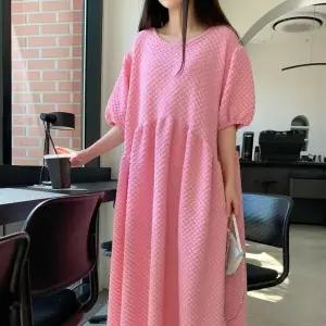 여자 엠보 빅사이즈 셔링 임부복 분홍색 여름 롱원피스_4