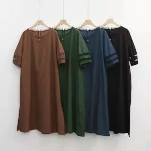 여자 빅사이즈 나일론 박시핏 여름 반팔 원피스_4