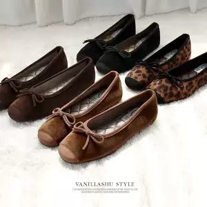 [바닐라슈] 샤벳르 리본 스웨이드 벨벳콤비 발편한 플랫슈즈(2cm)