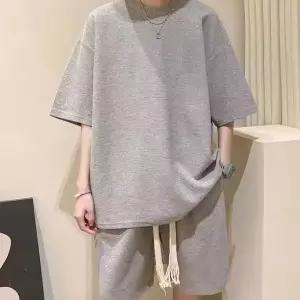 남자 오버핏 유니크 밴딩 스트링 반팔반바지 코디세트