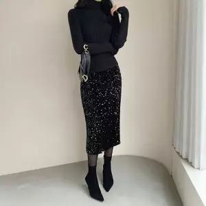 [미나그램] (롱) 링클 스팽글 밴딩스커트