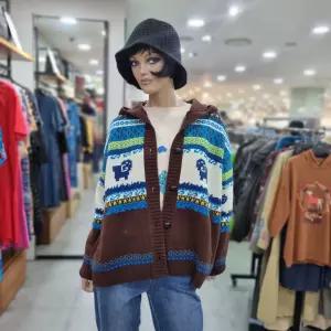 베네통/애플아울렛/양 자카드 후드 가디건/BAKC54461