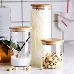 원목 뚜껑 밀폐 내열 유리병 1P 1500ML 원두 보관용기 국수통