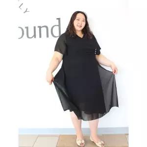 [리베리베_레이틀리코리아]플러스 사이즈 쉬폰 랩 롱 원피스 4XL 6XL 8XL 블랙 셔링 빅사이즈 하객룩 A...