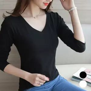 편한 기본 스타일 라운드 브이넥 데일리 티셔츠