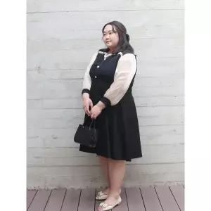 [리베리베_레이틀리코리아]여성 빅사이즈 스퀘어 프릴 소매 롱 원피스 하객룩 4XL 6XL 8XL 데이트룩 오...