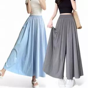 여성 여름 롱 와이드 팬츠 플레어 쿨링 밴딩 치마 바지