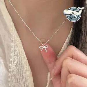 [콩심팥심]심플 리본 디자인 은 목걸이 여성용 데일리