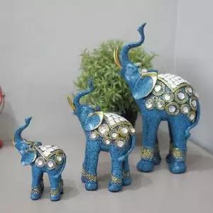 ksr 2014 큐빅장식 청 코끼리 3P 코끼리인형 인테리어인형 거실소품 거실인테리어