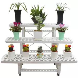 플라워 화분정리대 이동식 3단 화분 받침대 진열대 인테리어 선반