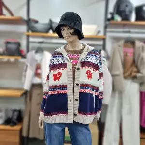 베네통/애플아울렛/양 자카드 후드 니트 가디건/BAKCA9561