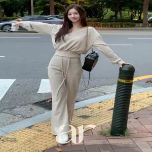 (피치기모/벗기싫은촉감/여리슬림핏) 알렌 브이넥 맨투맨 부츠컷 밴딩팬츠 트레이닝 세트 st2980