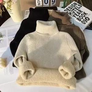 터틀넥 목 티 폴라 캐시미어 니트 기모 스웨터 어린이용 원피스 벨벳 보이 2025 가을 겨울 신스타일 중대형
