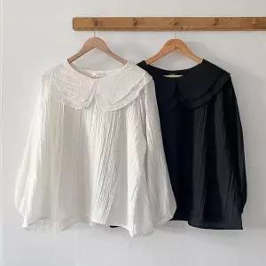 여성 투톤 시스루 퍼프 빅사이즈 하객 블라우스