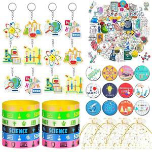 타지미 98 PCS 과학 파티, 열쇠고리 스티커 고무 팔찌 버튼 핀과 가방으로 과학자 화학 테마 파티 용품 지원