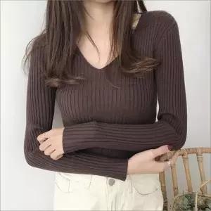 데일리 6컬러 슬림핏 v넥 기본 골지 니트 베이직 니트티 (WFKBX77)