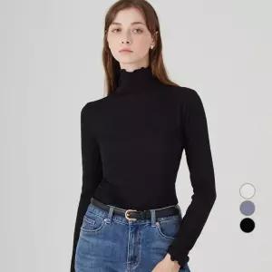 ELLE PARIS 여성용 쉬어 터틀넥 프릴 긴팔 티셔츠