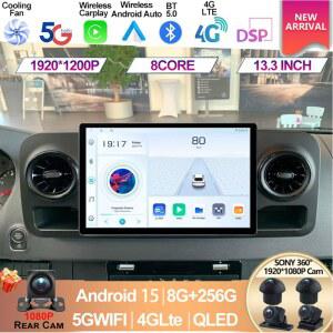 13.3인치 안드로이드 15 올인원 메르세데스-벤츠 스프린터 2018 2019-2022용 차량용 비디오 8G+256G 멀티미디어 카플레이 플레이어 GPS 오토