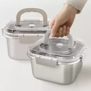 스팀홀 스텐 핸디형 김치통 밀폐용기 4.2L 2개세트ㅣ반찬통 밧드 냉장고 냉동실 정리