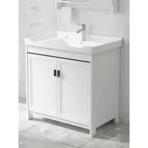 고품격 스탠드형 세라믹 바닥형 세면기 하부장 일체형 50 수도꼭지 배수