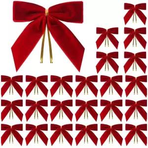 82.크리스마스 트리 벨벳 레드 완성리본 장식 24P