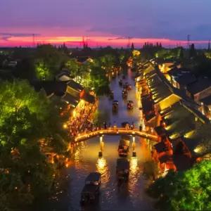 [상하이 수향마을]복원고진(치파오 무료렌탈)+우전수향마을 노을감상(나룻배포함)