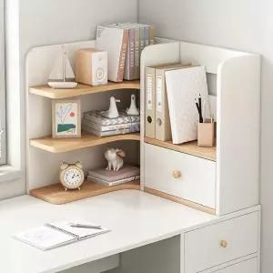책상책꽂이 원목 간이 코너 수납장 3단 책장 선반 서류정리함 작은