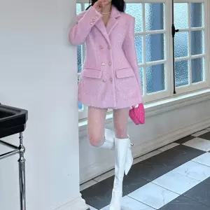 더블 버튼 루즈핏 자켓 코트 트위드 미니 원피스 하객룩 오피스룩