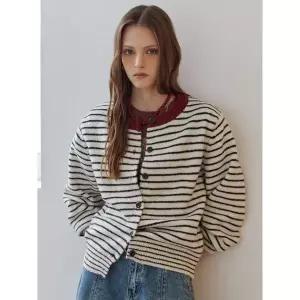 [하프클럽/]배색 라운드넥 스트라이프 니트 가디건