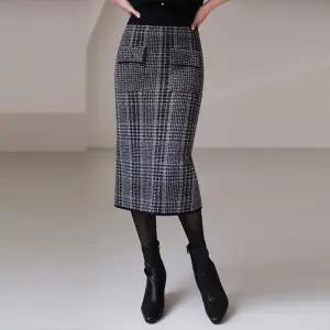 [스타일온미] 카일로 타탄체크 포켓 도톰 니트 H라인 스커트