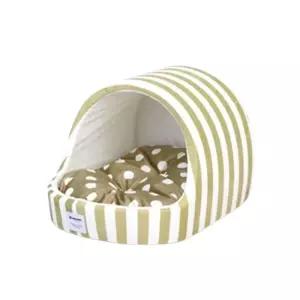 강아지 동글 극세사 스트라이프베이지 중형 하우스 1P 고양이하우스
