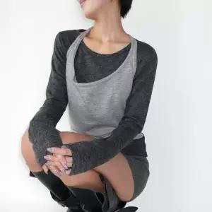 [하프클럽/]여자 리본 홀터넥 셔링 나시 레이어드 긴팔티 세트