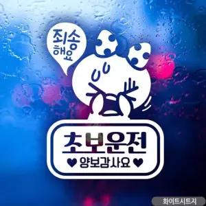 차량스티커 죄송쁘띠 초보운전 초보자동차스티커 화이트