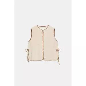 [정품] 자라 자켓 데일리 야상 아웃터 ZARA 시어링 핏 조절 베스트 - 스크래치 화이트