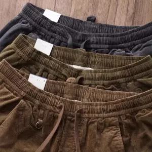 남자 바지 면린넨 면 빈티지 코듀로이 캐주얼 팬츠 기모 도톰 조거 허리 밴딩 와이드 카고 유행1