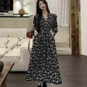 비욘드라이프 플라워 브니넥 롱 랩 원피스 1001307