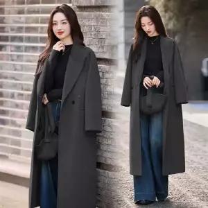 여자 정장 자켓 하오벤 양면 캐시미어 블랙 모직 코트 롱 가을 겨울 칼라 원픽4