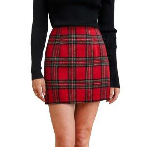 컵쉬 여성용 하이웨이스트 격자무늬 스커트 코러스 바디콘 펜슬 울 미니 스커트 겨울 가을 라인 우아한 의상