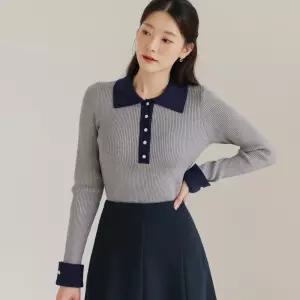 [시크라인] (~XXL까지) 아이루엘 배색 카라 골지 니트 겨울 비스코스 데일리 일상 캐쥬얼 출근룩 베이직 빅사이즈