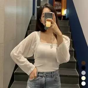 [하프클럽/]비침소재 세미크롭볼레로가디건 유니크 카디건