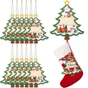 Blossound 18개 크리스마스 스타킹 이름표 DIY 나무 홈 데코 선물용 빈 양면 트리 태그 장식용 걸이 장식품 증정